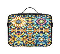 Lyeorm Retro Mexican Folk Art Large Makeup Bag Portable Travel Cosmetic Bag Professional Cosmetic Case Organizer with Adjustable Dividers & Shoulder Strap