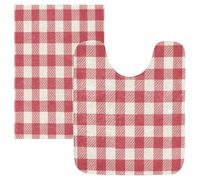 Lyeorm Retro Red Gingham Bathroom Rug 20" x 24" U-Shaped Extra Soft and Absorbent Bath Mat Non-Slip Plush Shaggy Bath Rugs for Bathroom Floor, Tub and Shower