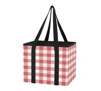 Lyeorm Retro Red Gingham Reusable Grocery Bags Large Heavy Duty Shopping Bag with Reinforced Handles Foldable Water Resistant Shopping Totes for Kitchen Picnic Car