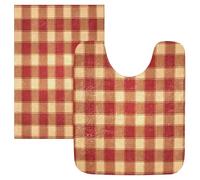 Lyeorm Retro Red Plaid Bathroom Rug 20" x 24" U-Shaped Extra Soft and Absorbent Bath Mat Non-Slip Plush Shaggy Bath Rugs for Bathroom Floor, Tub and Shower