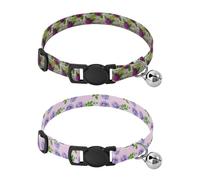 Lyeorm Rose on Wooden Rose Dog Collar 2 Pack Pet Cat Collar with Bells & Adjustable Buckle for Small Dogs Cats