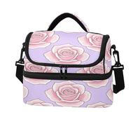 Lyeorm Rose Pattern Lunch Bag for Men & Women, Double Deck Insulated Tote Cooler Bag Leakproof Reusable Lunch Box with Shoulder Strap for Work Picnic