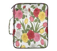 Lyeorm Roses and Tulips Accordion File Organizer with 3 Ring Binder 7 Pocket Expanding File Folders with Labels Zipper Binder Bag for Letter A4 Files, Holds 500 Sheets