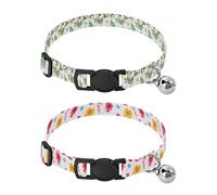 Lyeorm Roses Green Leaves Santa Claus Faces Dog Collar 2 Pack Pet Cat Collar with Bells & Adjustable Buckle for Small Dogs Cats