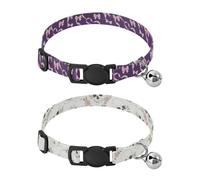 Lyeorm Satin Ribbons Skull Floral Dog Collar 2 Pack Pet Cat Collar with Bells & Adjustable Buckle for Small Dogs Cats