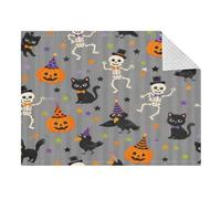 Lyeorm Skeleton Cat Halloween Double Layer Baby Blanket Soft Breathable Plush Throw Blanket with Dotted Backing for Boys Girls Infant Toddler, 31 x 41 Inch