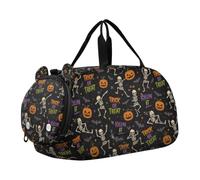 Lyeorm Skeleton Trick Or Treat Kids Duffle Bag, Overnight Travel Sport Gym Bags with Shoe Compartment for Boys & Girls