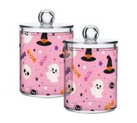 Lyeorm Skull Witch Hat Apothecary Jars with Lid 2 Pack Qtip Holder Dispenser Bathroom Storage Organizer Clear Plastic Canister Jar for Cotton Ball, Cotton Swab