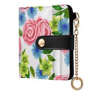 Lyeorm Small Wallet Women Leather Bifold Wallet with Zipper Coin Pocket & ID Window RFID Blocking Card Holder for Women, Peonies Flower