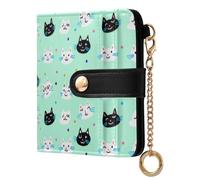 Lyeorm Small Wallet Women Leather Bifold Wallet with Zipper Coin Pocket & ID Window RFID Blocking Card Holder for Women, Cat Faces