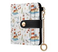 Lyeorm Small Wallet Women Leather Bifold Wallet with Zipper Coin Pocket & ID Window RFID Blocking Card Holder for Women, Striped Lighthouse