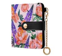 Lyeorm Small Wallet Women Leather Bifold Wallet with Zipper Coin Pocket & ID Window RFID Blocking Card Holder for Women, Blooming Peonies