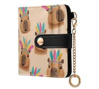 Lyeorm Small Wallet Women Leather Bifold Wallet with Zipper Coin Pocket & ID Window RFID Blocking Card Holder for Women, Capybaras Faces