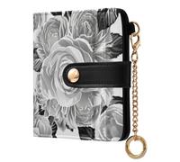 Lyeorm Small Wallet Women Leather Bifold Wallet with Zipper Coin Pocket & ID Window RFID Blocking Card Holder for Women, Roses and Peonies