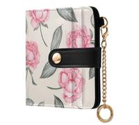Lyeorm Small Wallet Women Leather Bifold Wallet with Zipper Coin Pocket & ID Window RFID Blocking Card Holder for Women, Peonies Flower