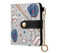 Lyeorm Small Wallet Women Leather Bifold Wallet with Zipper Coin Pocket & ID Window RFID Blocking Card Holder for Women, Cartoon Baseballs
