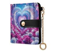 Lyeorm Small Wallet Women Leather Bifold Wallet with Zipper Coin Pocket & ID Window RFID Blocking Card Holder for Women, Rose Heart Pathway