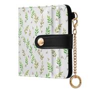 Lyeorm Small Wallet Women Leather Bifold Wallet with Zipper Coin Pocket & ID Window RFID Blocking Card Holder for Women, Watercolor Green Leaves