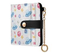 Lyeorm Small Wallet Women Leather Bifold Wallet with Zipper Coin Pocket & ID Window RFID Blocking Card Holder for Women, Watercolor Astronauts