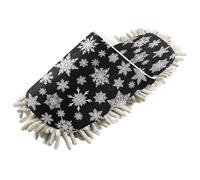 Lyeorm Snowflake Patterns Black Microfiber Cleaning Slippers Washable Floor Mop Slippers Men and Women House Dusting Slippers - L