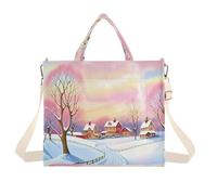 Lyeorm Snowy Road Tote Bag for Women, Corduroy Tote Bags Crossbody Bag Shoulder Handbag Messenger Bag, M