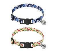 Lyeorm Soccer Balls Red Cherry with Leaf Dog Collar 2 Pack Pet Cat Collar with Bells & Adjustable Buckle for Small Dogs Cats