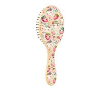 Lyeorm Soft Pastel Strawberries Hair Brush, Natural Wooden Hairbrush for Women Men, Massage Scalp and Make Thin Long Curly Hair Smooth