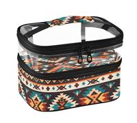 Lyeorm Southwest Aztec Double Layer Makeup Bag with Clear Top & Handle