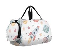 Lyeorm Space Rockets Planets Kids Duffle Bag, Overnight Travel Sport Gym Bags with Shoe Compartment for Boys & Girls