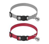 Lyeorm Sport Grey True Red Dog Collar 2 Pack Pet Cat Collar with Bells & Adjustable Buckle for Small Dogs Cats