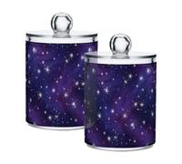 Lyeorm Starry Sky Apothecary Jars with Lid 2 Pack Qtip Holder Dispenser Bathroom Storage Organizer Clear Plastic Canister Jar for Cotton Ball, Cotton Swab