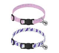 Lyeorm Stripes Blue Bows Watercolor Butterflies Dog Collar 2 Pack Pet Cat Collar with Bells & Adjustable Buckle for Small Dogs Cats