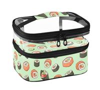 Lyeorm Sushi Roll Double Layer Makeup Bag with Clear Top & Handle