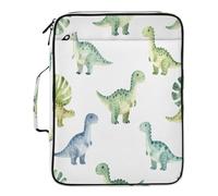Lyeorm Tropical Dinosaurs Watercolor Accordion File Organizer with 3 Ring Binder 7 Pocket Expanding File Folders with Labels Zipper Binder Bag for Letter A4 Files, Holds 500 Sheets