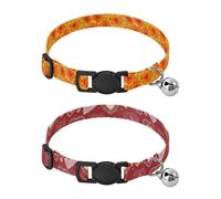Lyeorm Tropical Floral Print Valentine's Day Dog Collar 2 Pack Pet Cat Collar with Bells & Adjustable Buckle for Small Dogs Cats