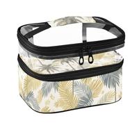 Lyeorm Tropical Leaves Double Layer Makeup Bag with Clear Top & Handle