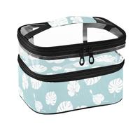 Lyeorm Tropical Leaves Double Layer Makeup Bag with Clear Top & Handle
