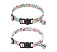 Lyeorm Tropical Palm Trees Tulips Dog Collar 2 Pack Pet Cat Collar with Bells & Adjustable Buckle for Small Dogs Cats