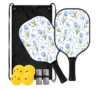 Lyeorm Tulip Ribbon Pickleball Paddles Set Fiberglass with Balls Bag | 2 Pack Lightweight Pickleball Rackets with Non-slip Grip for Beginner
