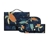 Lyeorm Turtles and Waves Toiletry Bag for Men & Women Large Makeup Cosmetic Bag with Hanging Hook Water-Resistant Travel Organizer for Toiletries Accessories