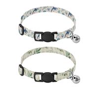 Lyeorm Underwater Dolphins Vibrant Leaf Gingham Green Dog Collar 2 Pack Pet Cat Collar with Bells & Adjustable Buckle for Small Dogs Cats