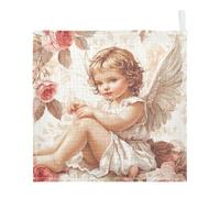 Lyeorm Valentine's Angel Baby Washcloths, Soft and Absorbent Wash Cloths, Baby Bath Towel, Face Towel for Newborns, Infants, 3 Pack, 12x12 inches