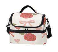 Lyeorm Valentine's Bow Rose Lunch Bag for Men & Women, Double Deck Insulated Tote Cooler Bag Leakproof Reusable Lunch Box with Shoulder Strap for Work Picnic