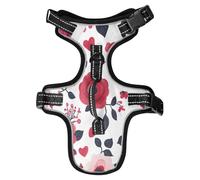 Lyeorm Valentines Day Flowers Dog Harness Adjustable Soft Oxford Pet Vest No Pull Reflective Dog Vest Harness with Handle for Walking Training, M