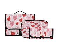 Lyeorm Valentines Hearts Toiletry Bag for Men & Women Large Makeup Cosmetic Bag with Hanging Hook Water-Resistant Travel Organizer for Toiletries Accessories
