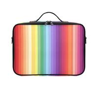 Lyeorm Vertical Rainbow Stripe Large Makeup Bag Portable Travel Cosmetic Bag Professional Cosmetic Case Organizer with Adjustable Dividers & Shoulder Strap