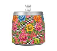 Lyeorm Vibrant Floral Batik Ashtray with Lid for Cigarette, Stainless Steel Windproof Smokeless Odorless Ash Tray for Home Office Patio Outdoor