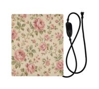 Lyeorm Vintage Bloom Pet Heating Pad with 10 Temp & Timer | Waterproof & Fireproof PVC, Chew-Resistant Cord, Auto Shut-off Timer, Washable Cover, 19.7" x 15.7" Heating Pad for Dogs Cats