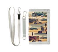 Lyeorm Vintage Farm Tractors Trifold Wallet, Slim Canvas Outdoor Wallet with Coin Pocket for Men and Women