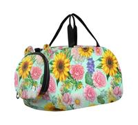 Lyeorm Vintage Sunflowers Kids Duffle Bag, Overnight Travel Sport Gym Bags with Shoe Compartment for Boys & Girls